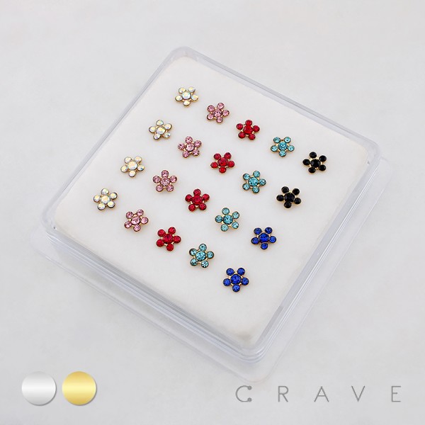 MULTI CZ FLOWER 316L SURGICAL STEEL NOSE BONE NOSE RING BOX